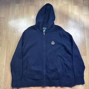 LAUREN Ralph Lauren Hoodie Womens 2x Full‎ Zip Knit Sweater Blue Navy Crest